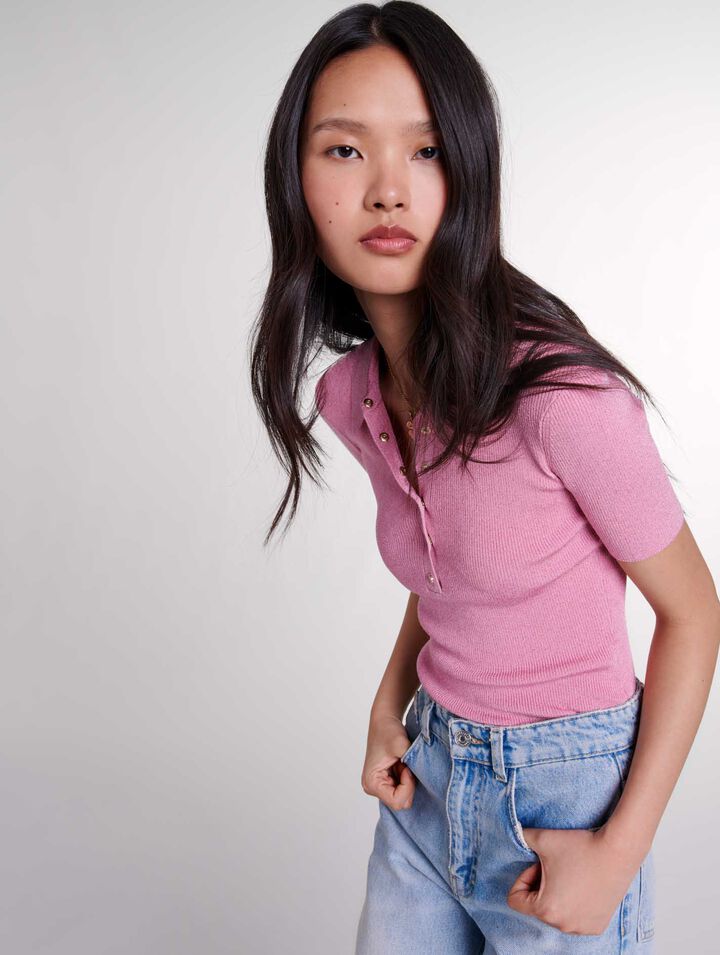 Sparkly knit polo shirt