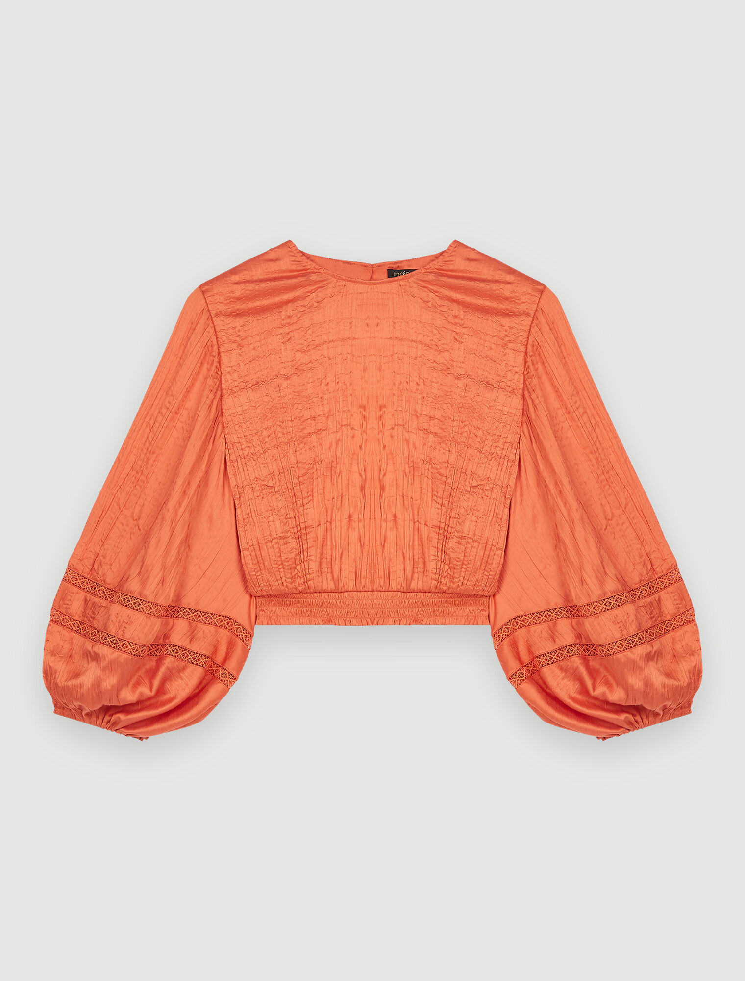 Crinkle-effect satin crop top