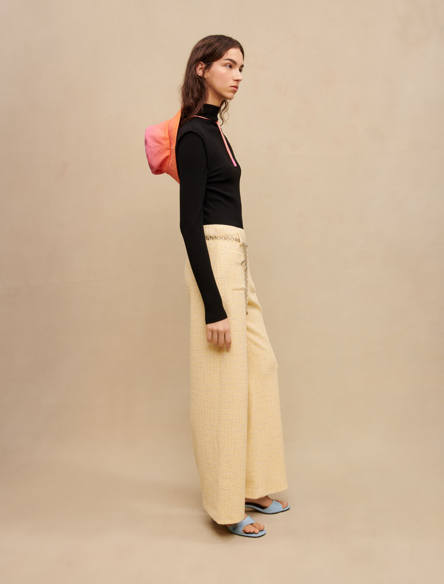Yellow tweed belted trousers