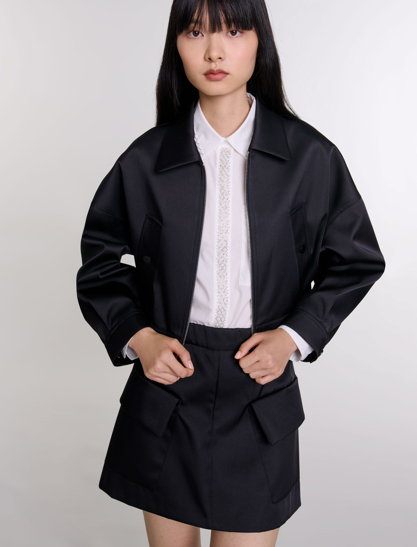 Satin jacket Black / Gray For Women | Maje