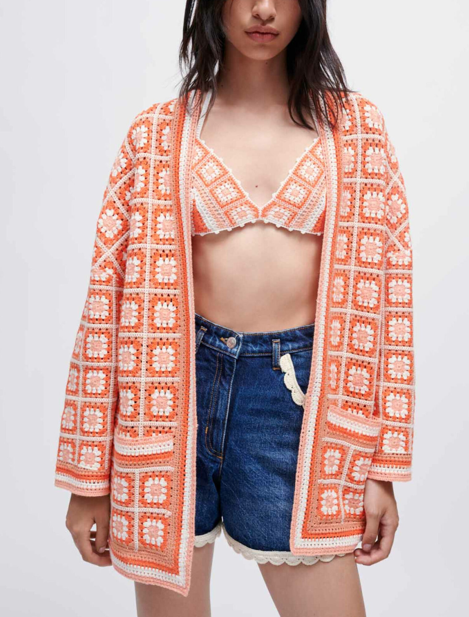 Fringed crochet cardigan