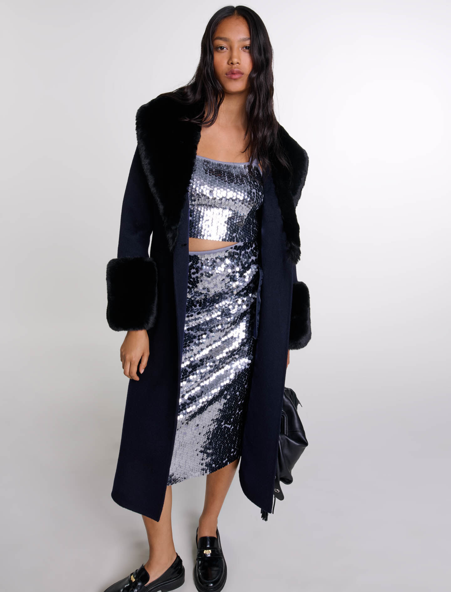 Double-faced faux fur coat Blue For Women | Maje