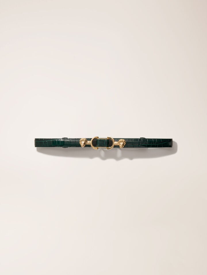 Thin leather belt with lion bit