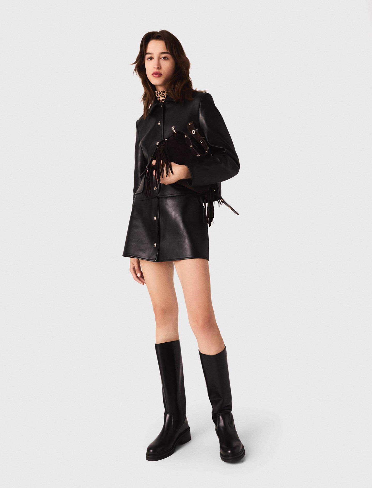 ジャケット・アウター leather coat ZARA NEW WOMAN FW25 BELTED FAUX LEATHER BIKER JACKET BROWN