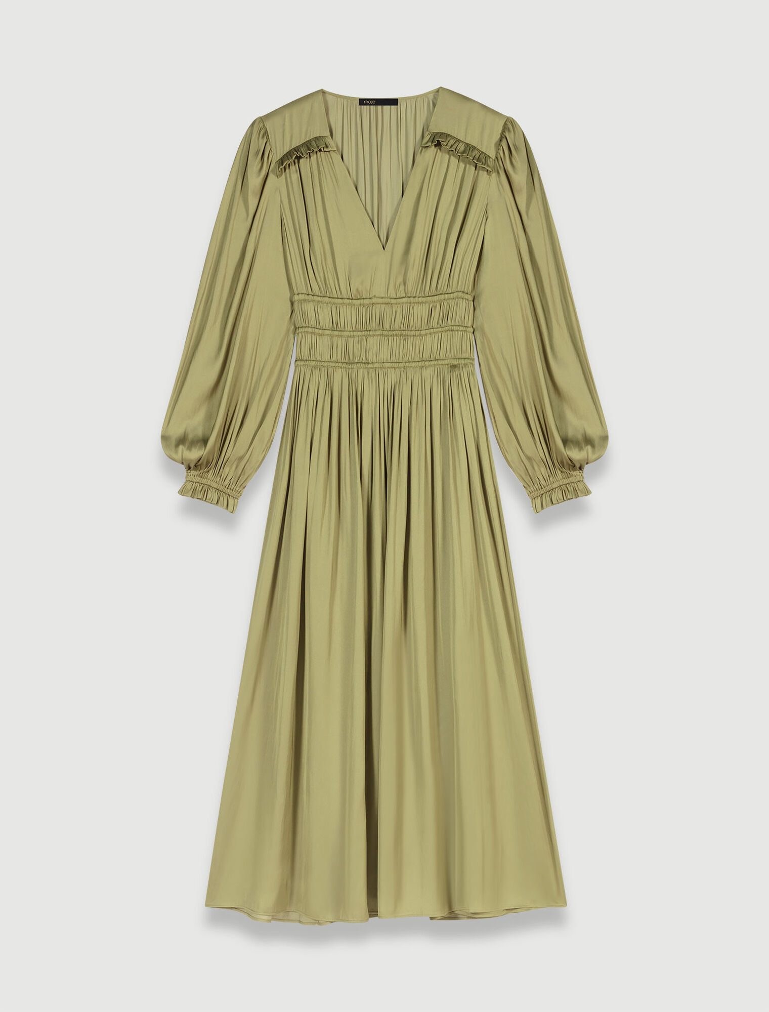 Satin-effect ruffled midi dress