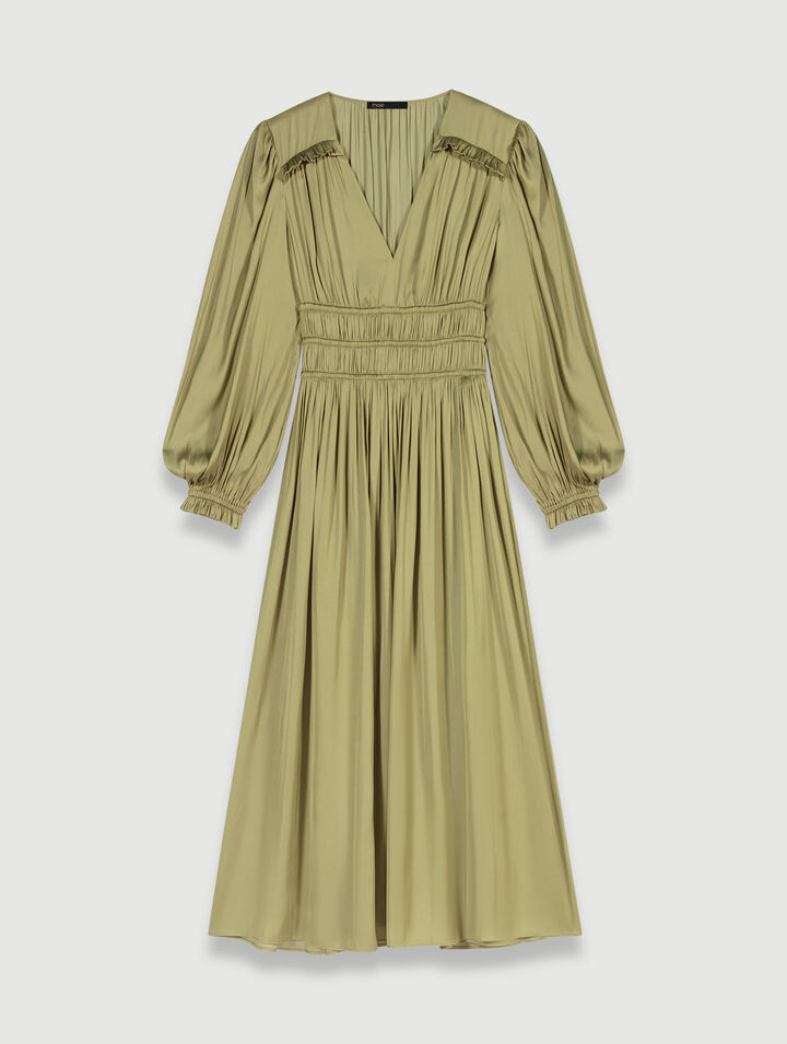 Satin-effect ruffled midi dress