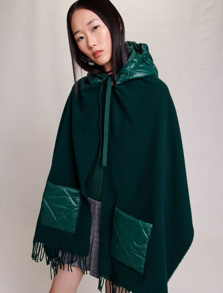 Hooded poncho Green For Women | Maje
