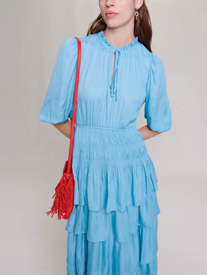 Long satiny dress with ruffles