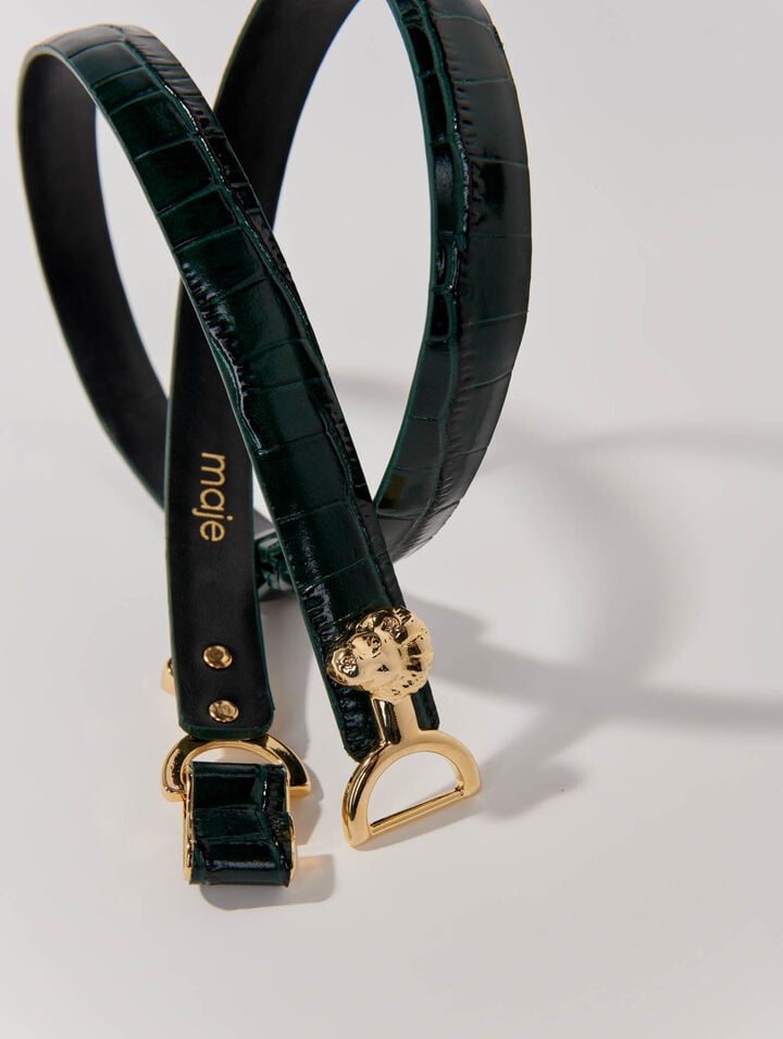 Thin leather belt with lion bit