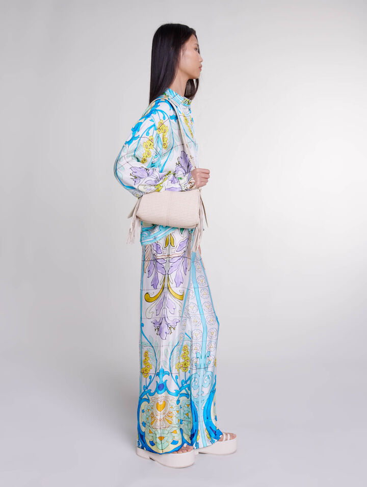 Patterned satin-effect trousers