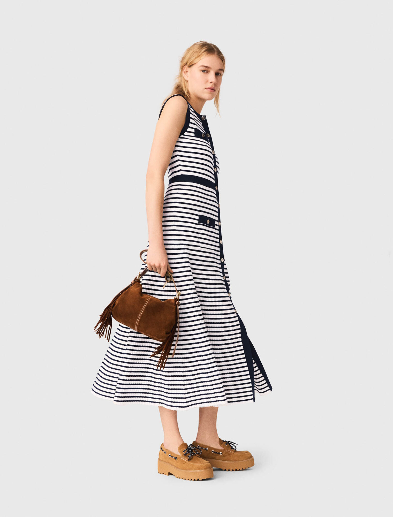 Breton stripe knit maxi dress