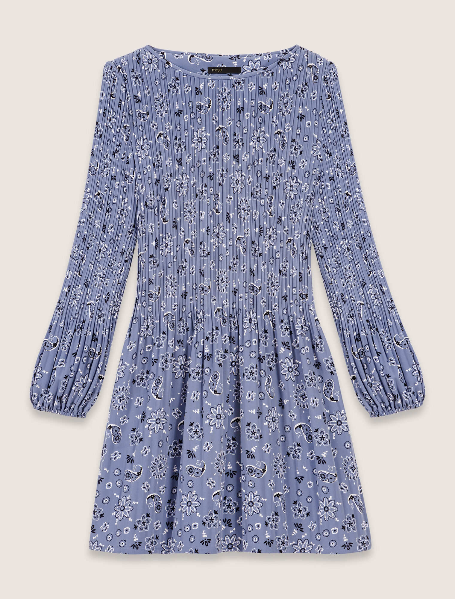 Patterned pleated mini dress