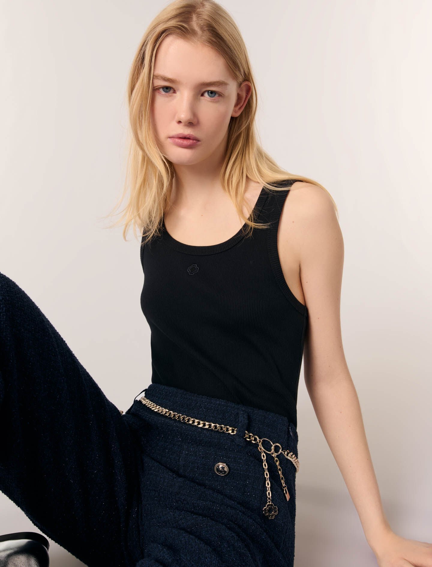 Rib knit tank top Black / Gray For Women | Maje