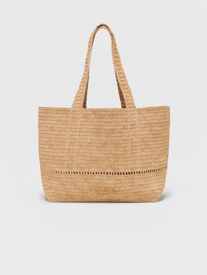 Crocheted raffia tote bag