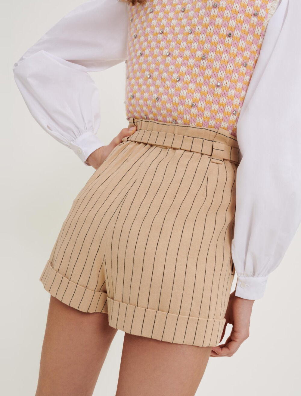 Belted striped shorts Natural For Women | Maje