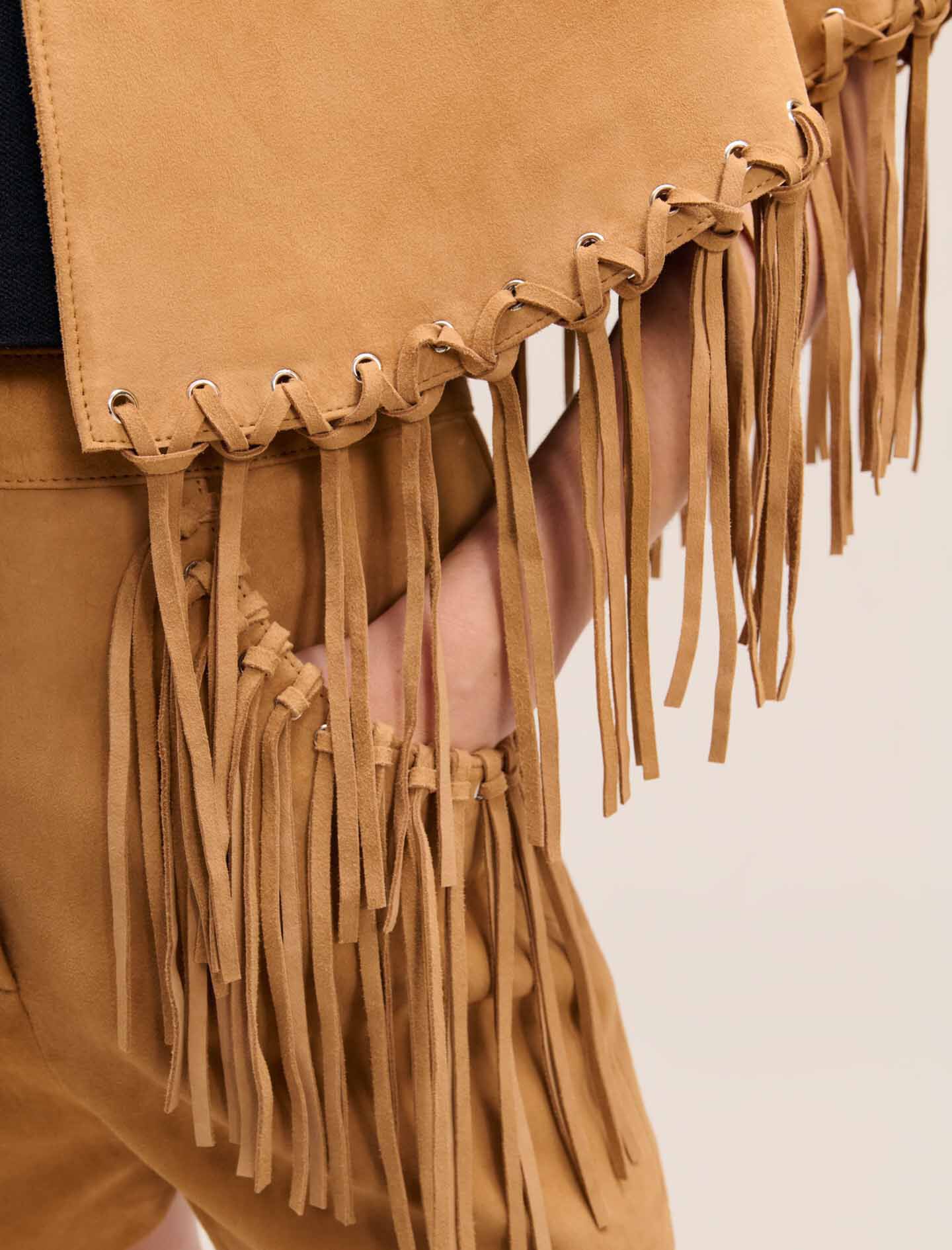 Short leather fringed coat Natural For Women | Maje