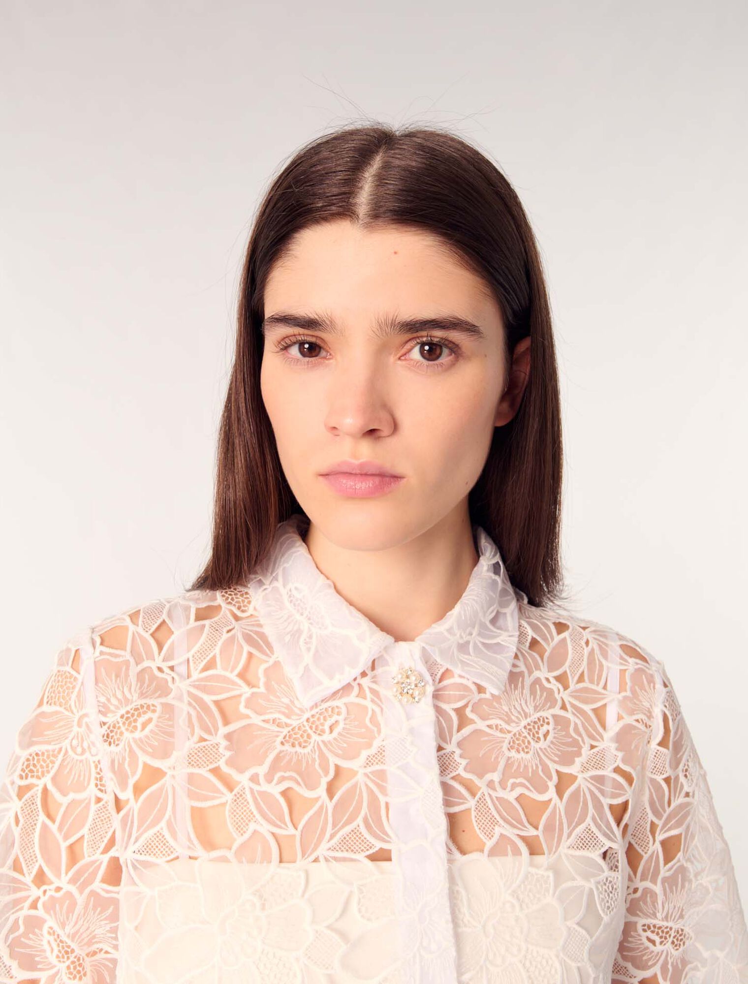 Cropped floral lace blouse