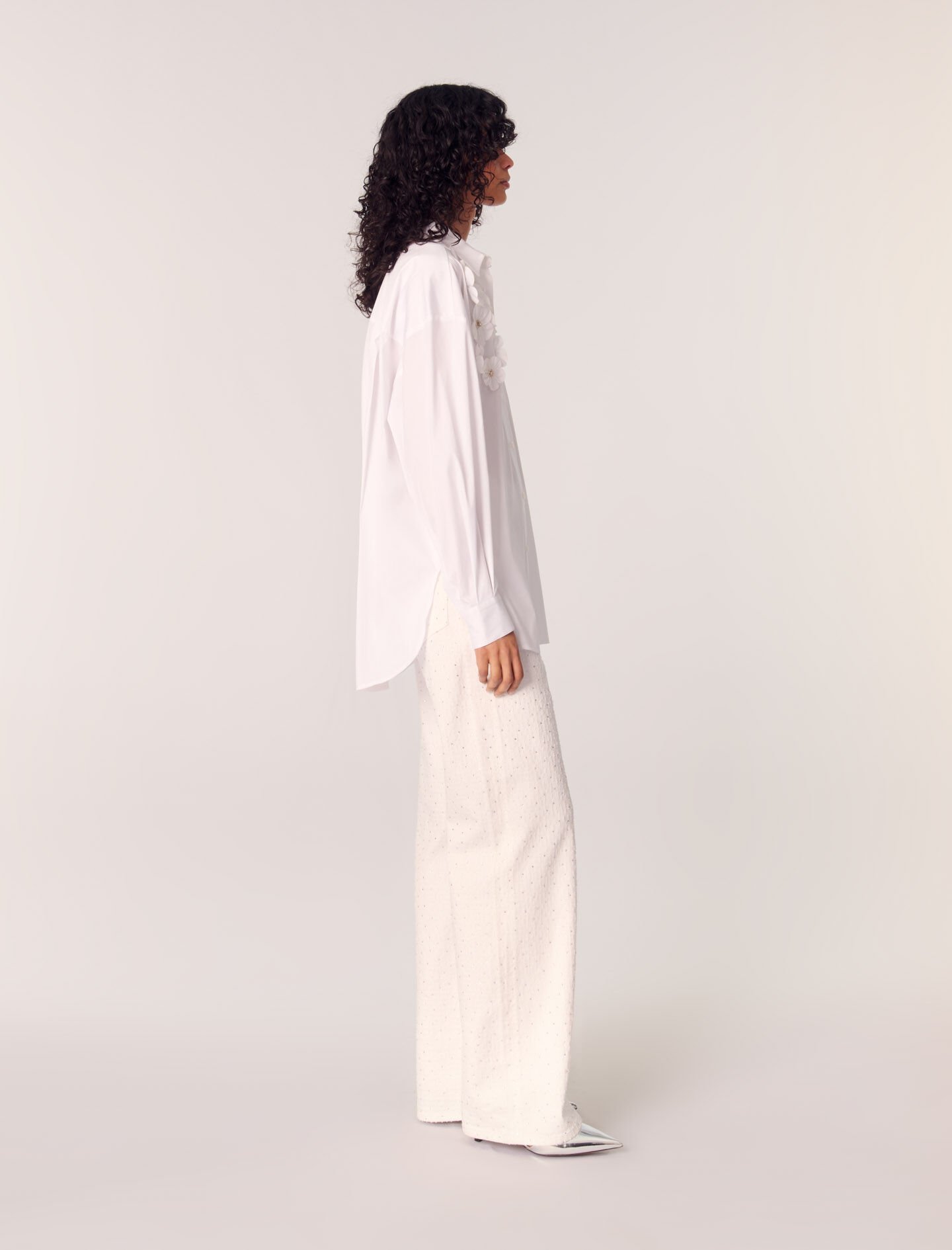 @/24/36/@ maje マージュ 刺繍 花柄 ブラウス +2 リネン 白 Long sleeve blouse White For Women | Maje