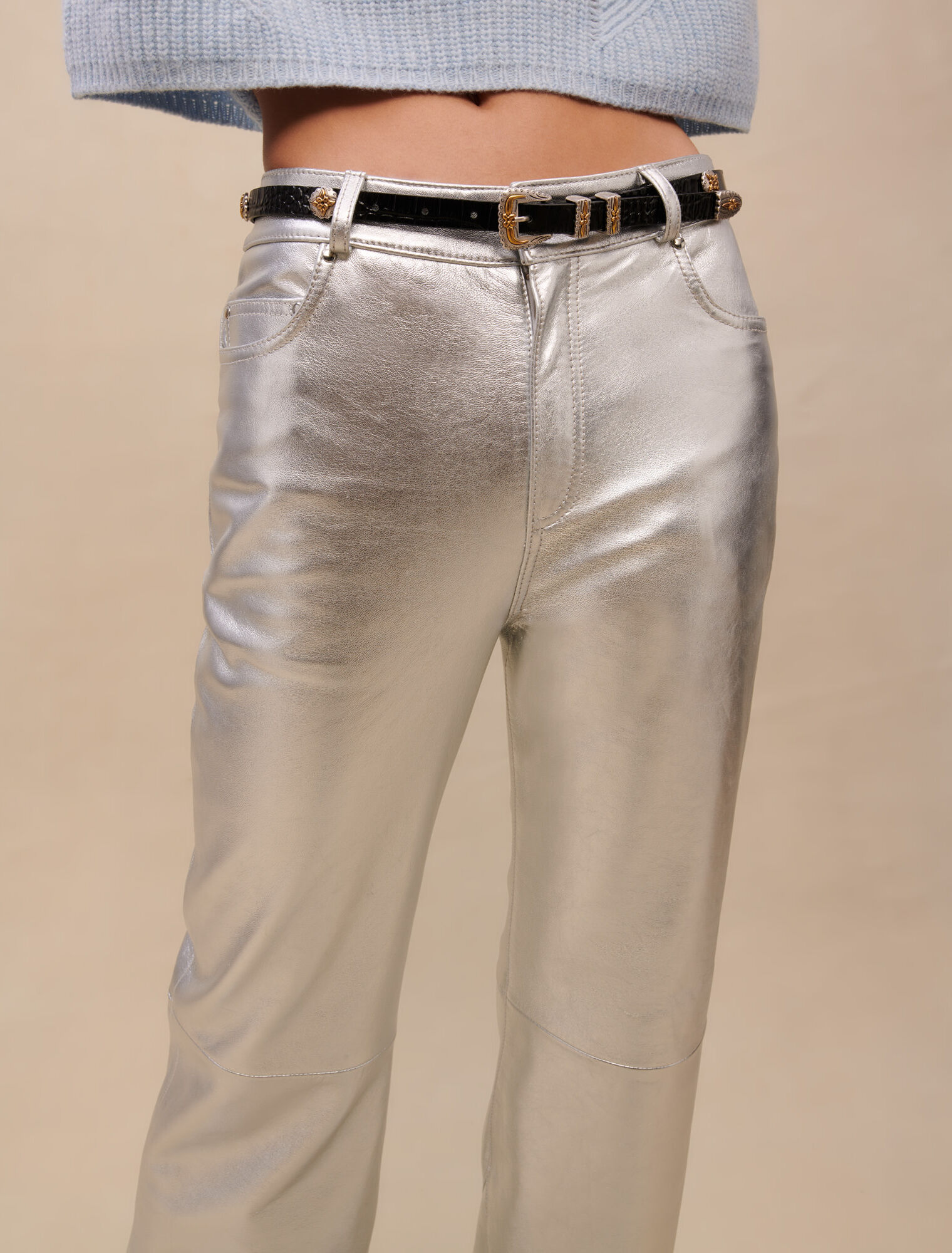 Silver leather trousers