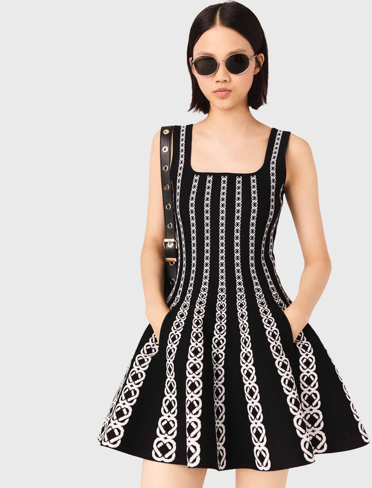 Mini jacquard knit dress Bicolor For Women | Maje