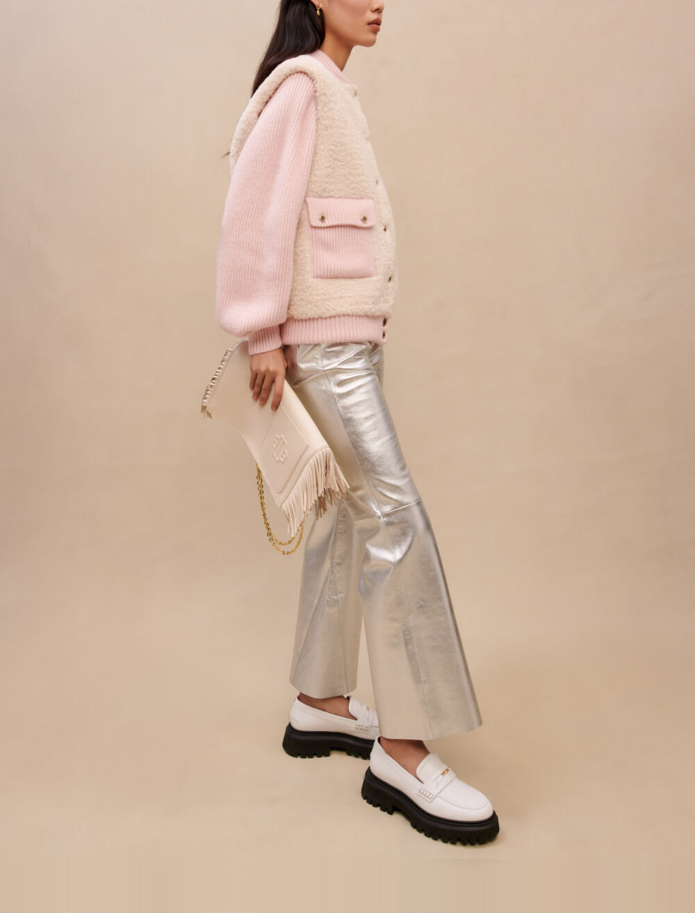 Pink material mix jacket