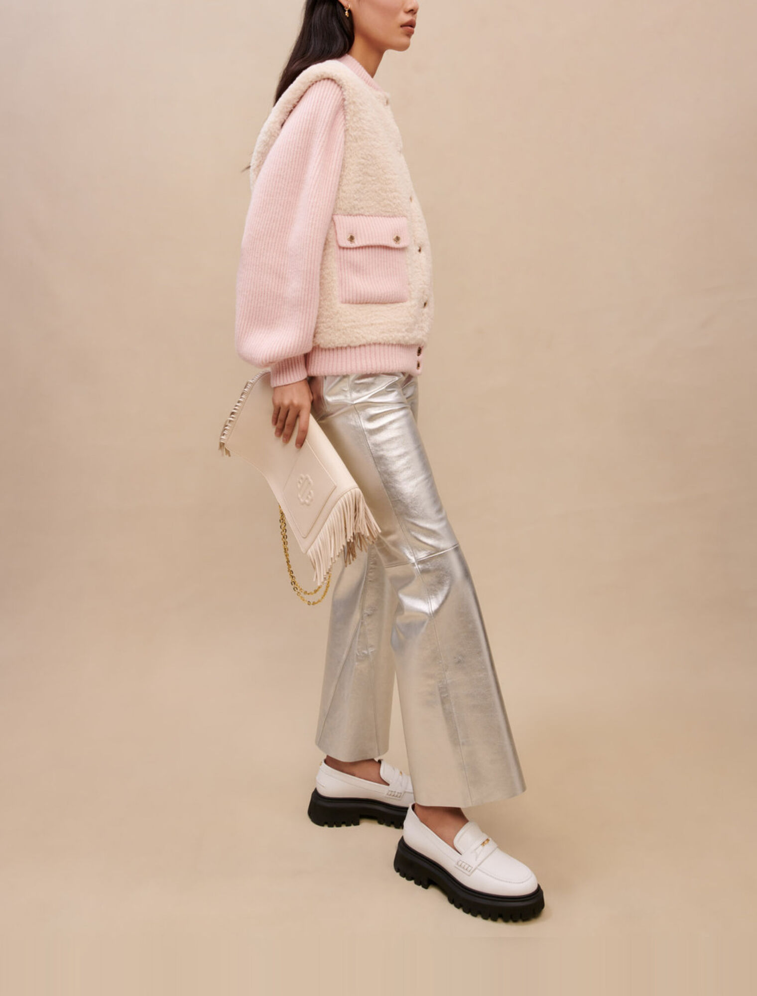 Pink material mix jacket