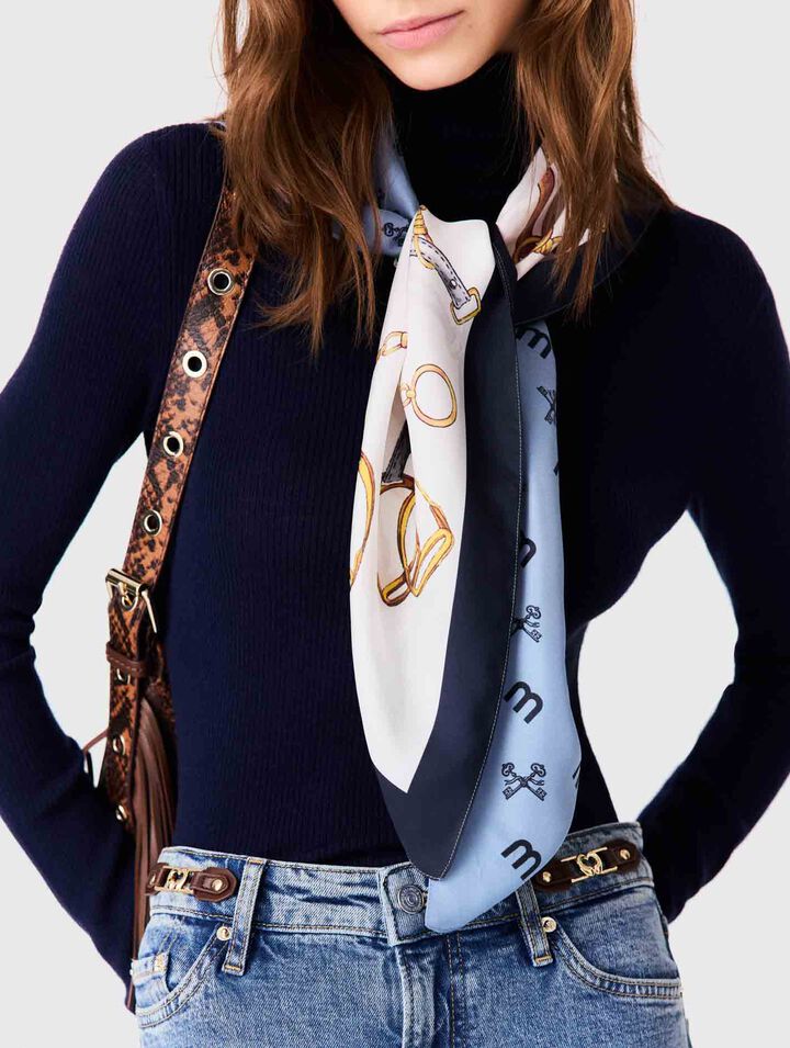 Equestrian motif silk scarf