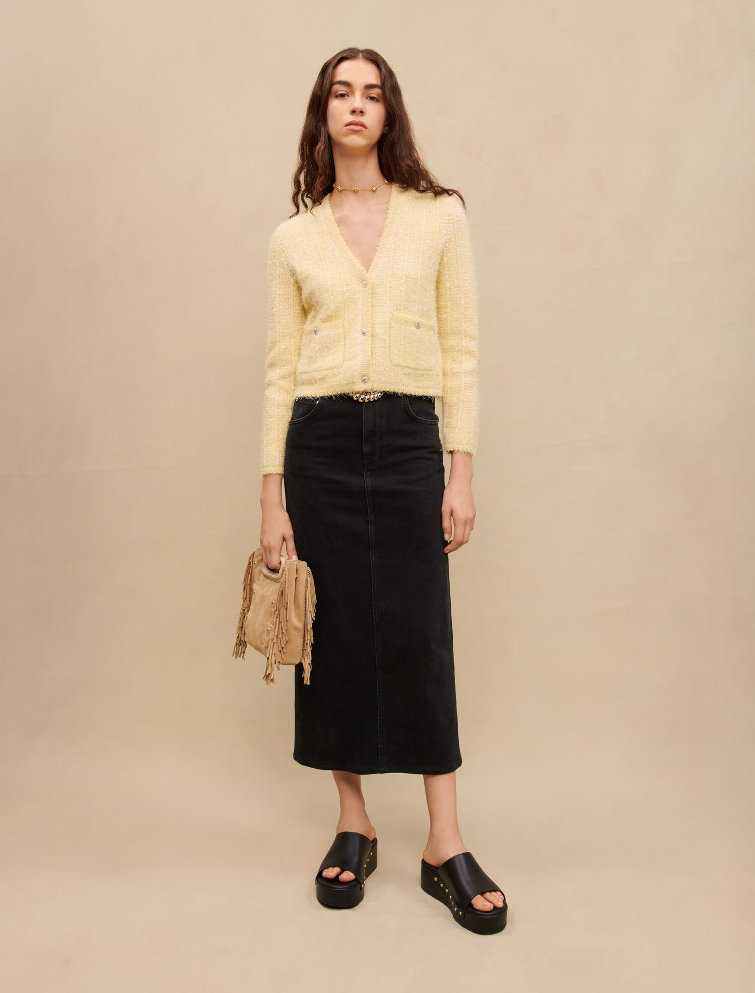 Tweed-effect knit cardigan