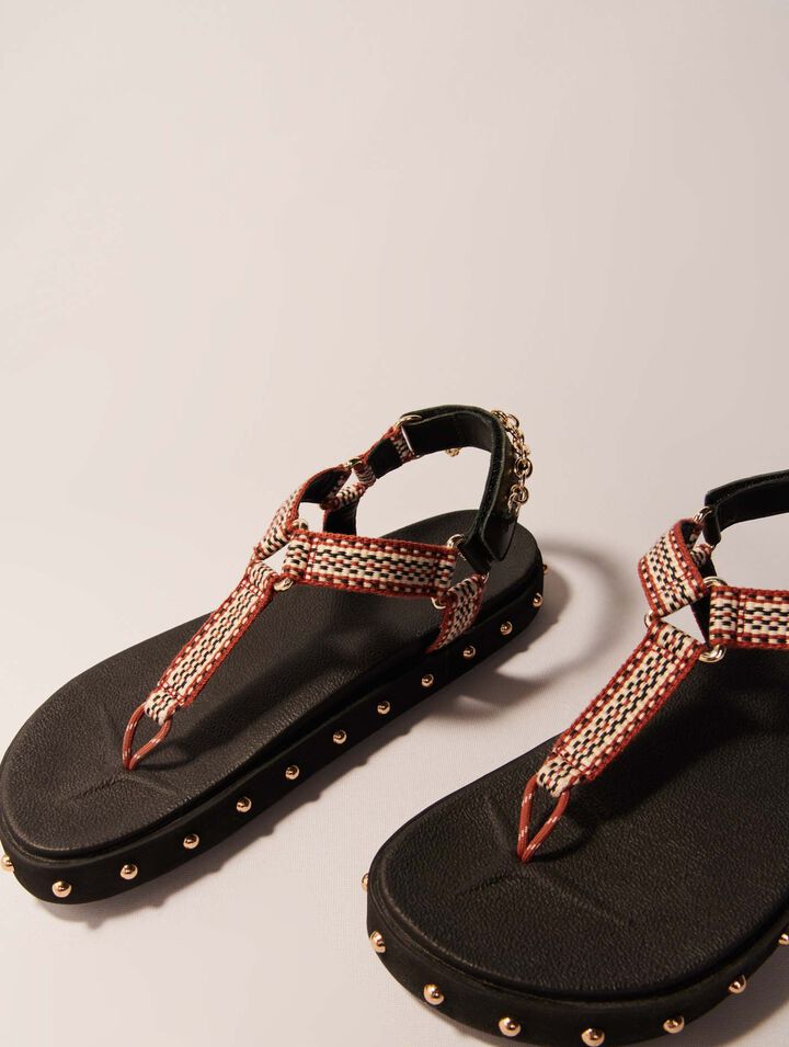 Flat rope and leather sandals