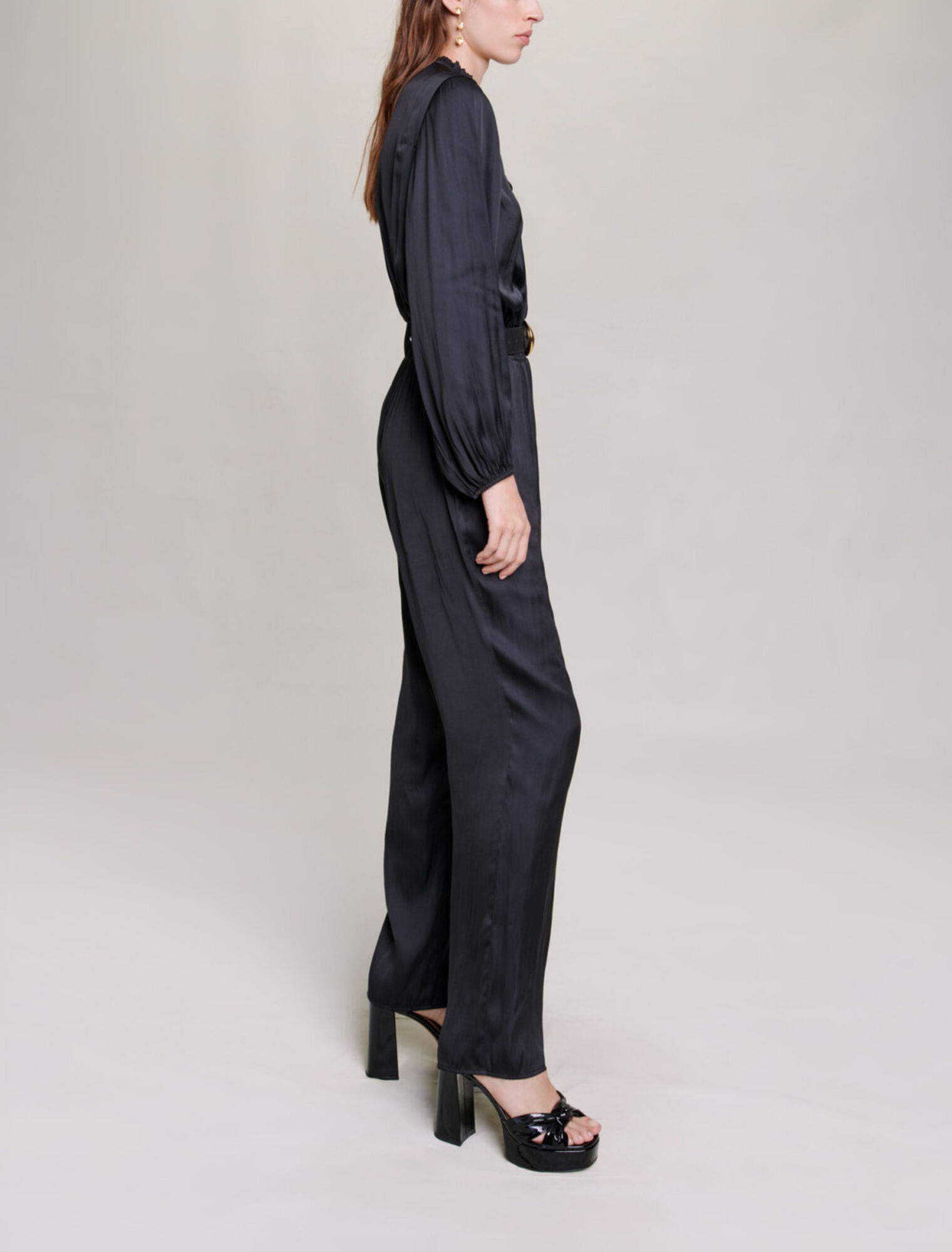 Long black cinched jumpsuit