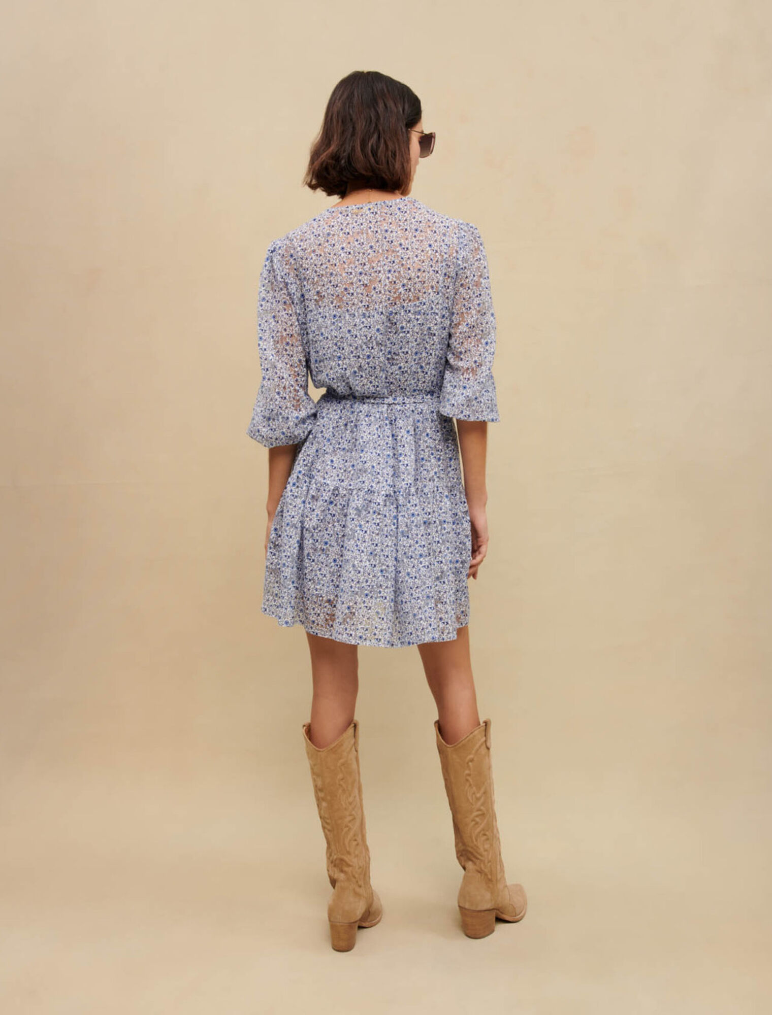 Blue belted baby doll dress