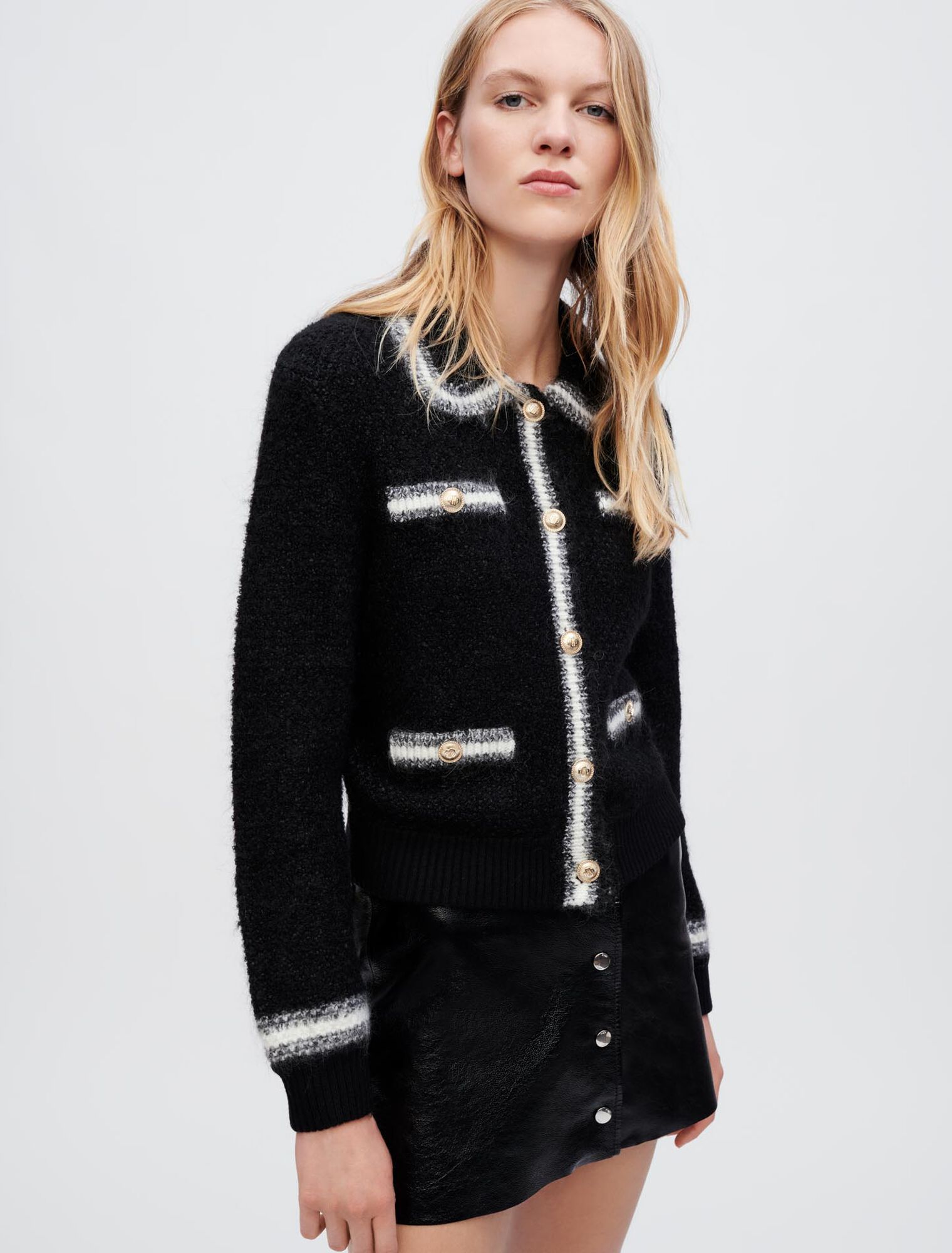 Thick, shiny knit cardigan
