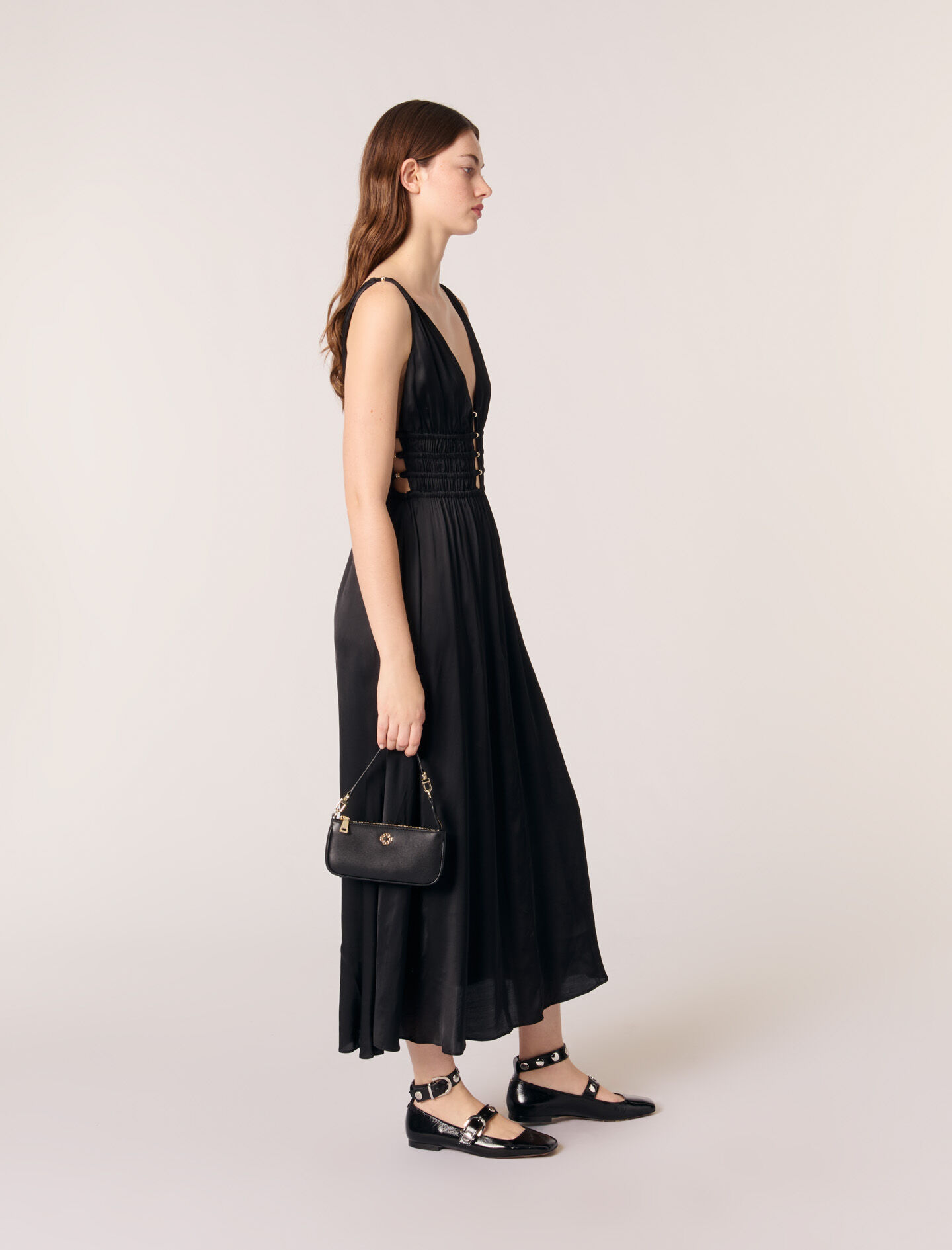 Openwork satin-effect dress Black / Gray For Women | Maje
