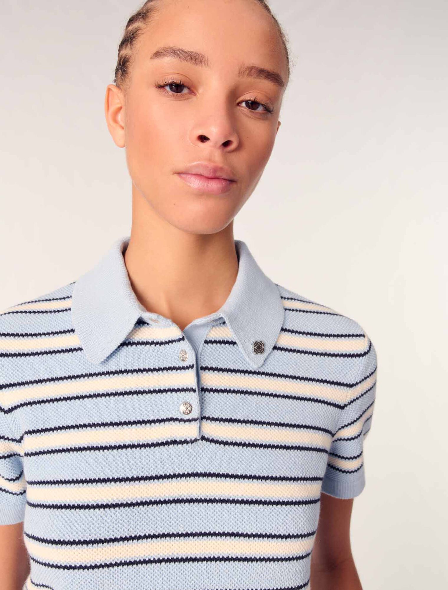 Striped knit polo short sleeve shirt