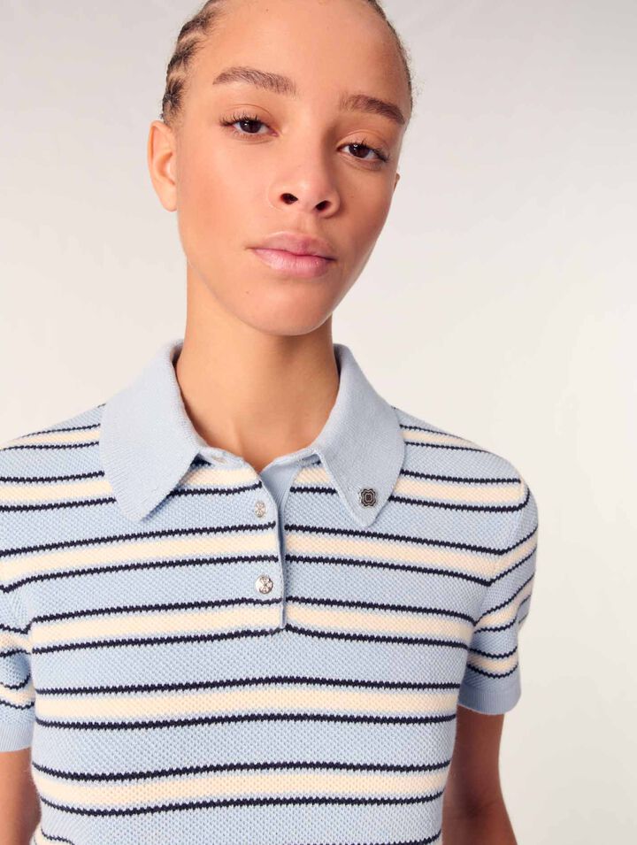 Striped knit polo short sleeve shirt