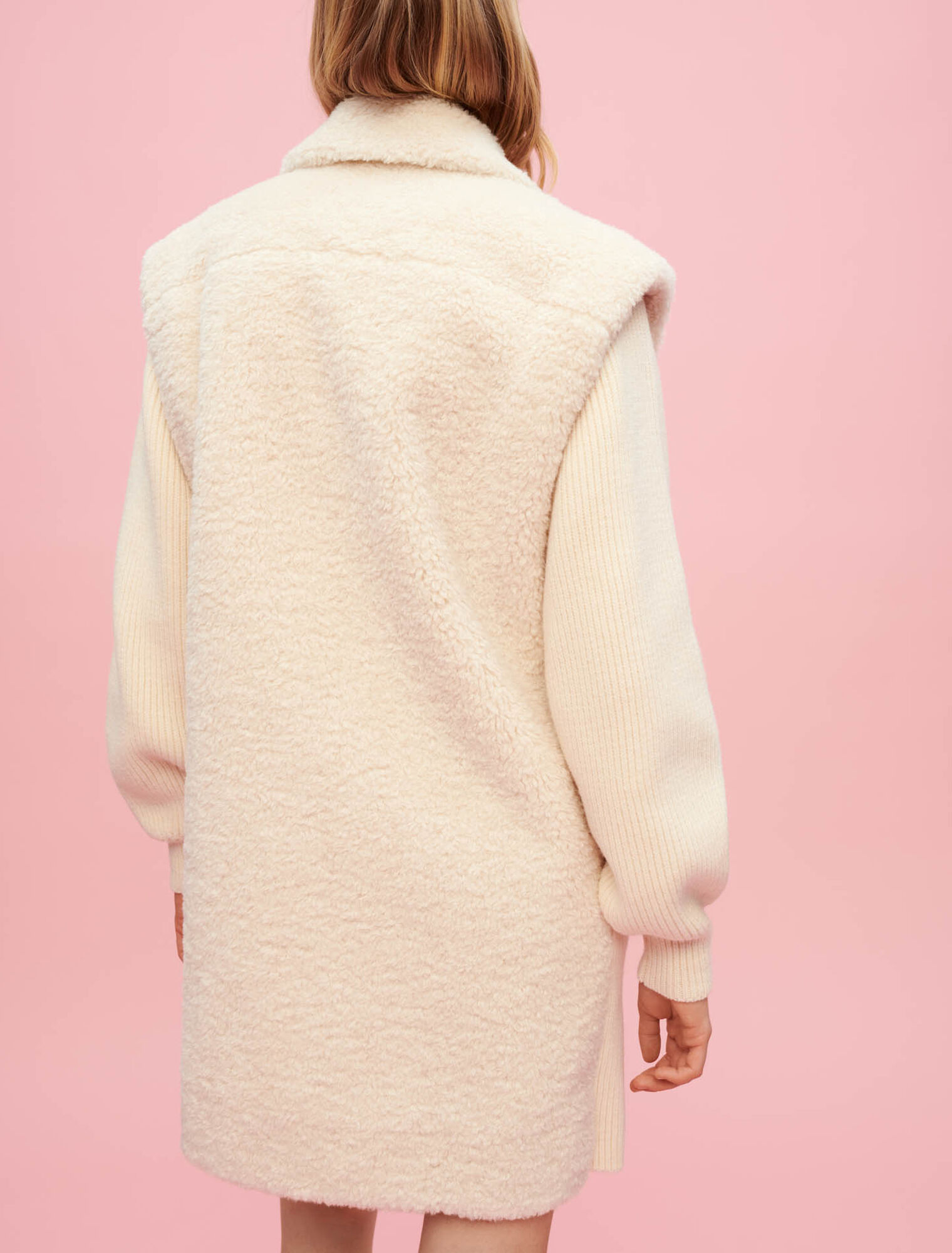 Faux fur and knit coat