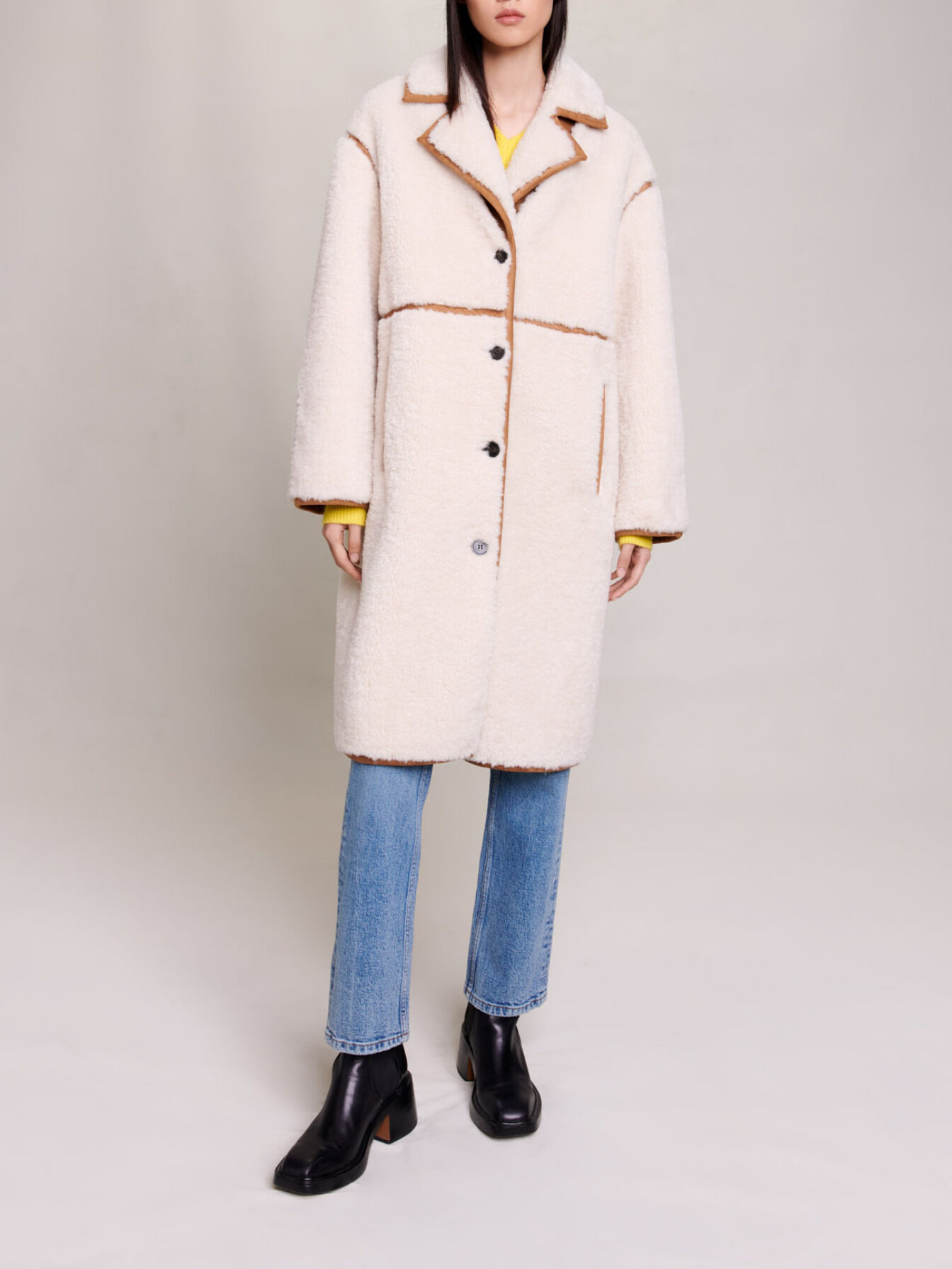 Long patchwork coat White For Women | Maje