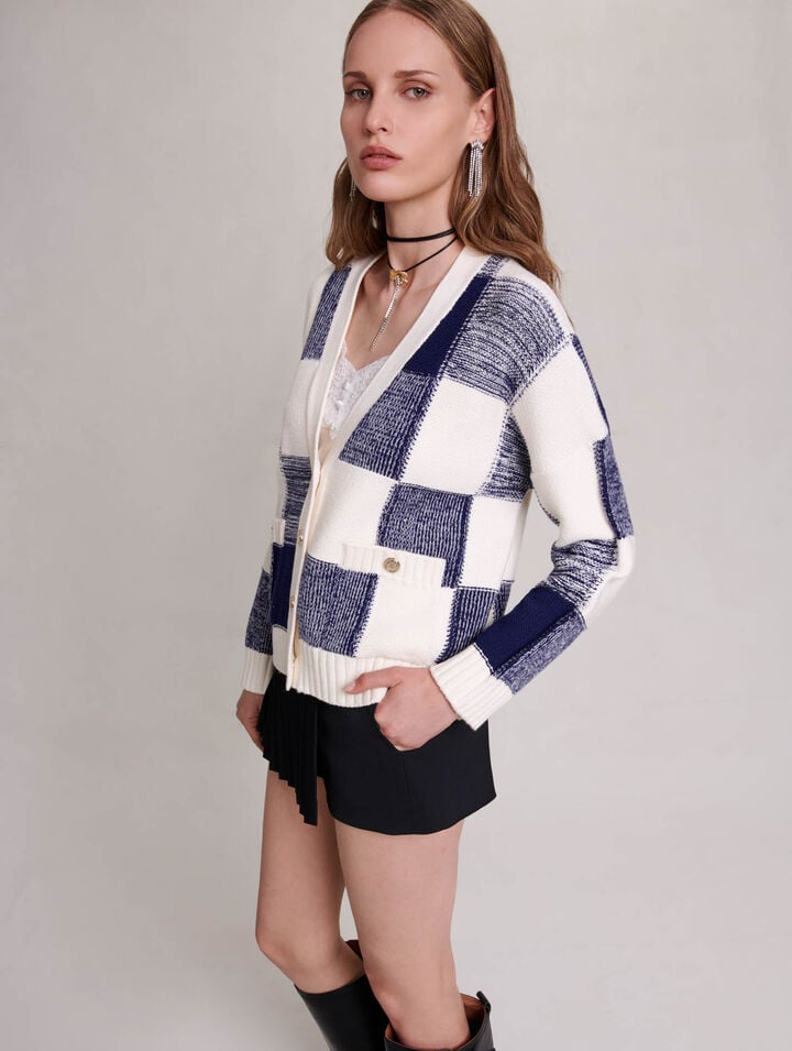 Checked knit cardigan