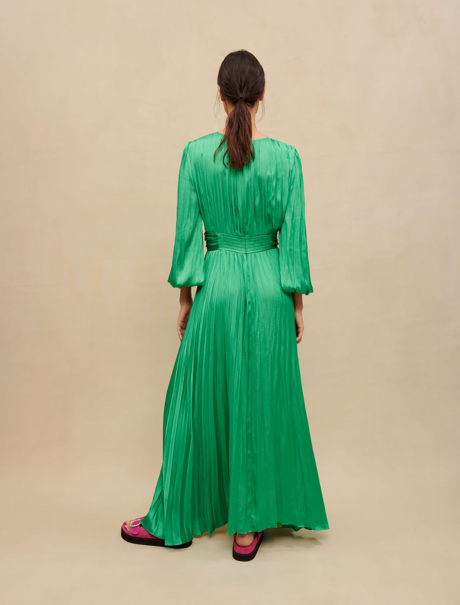 Long draped satiny dress