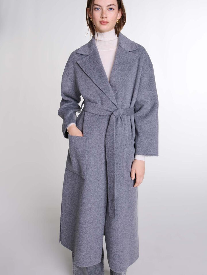 Long double-faced coat with belt