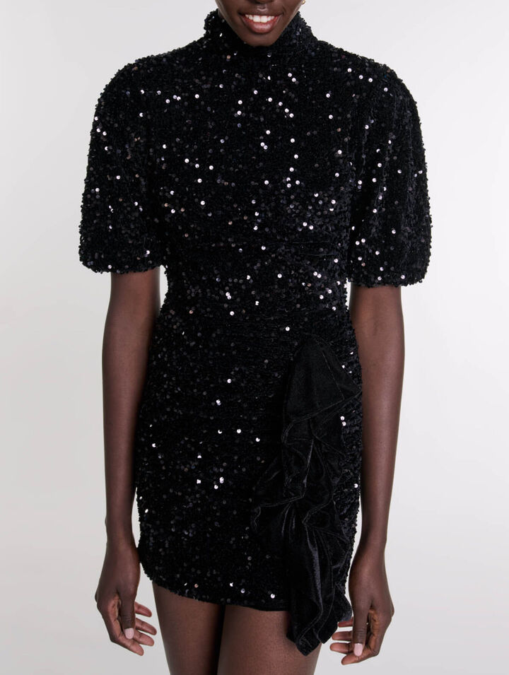Short velvet and sequinned dress
