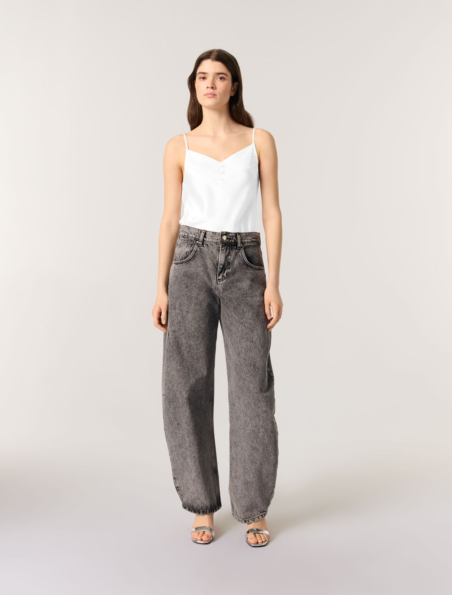 Silk satin and lace slip top
