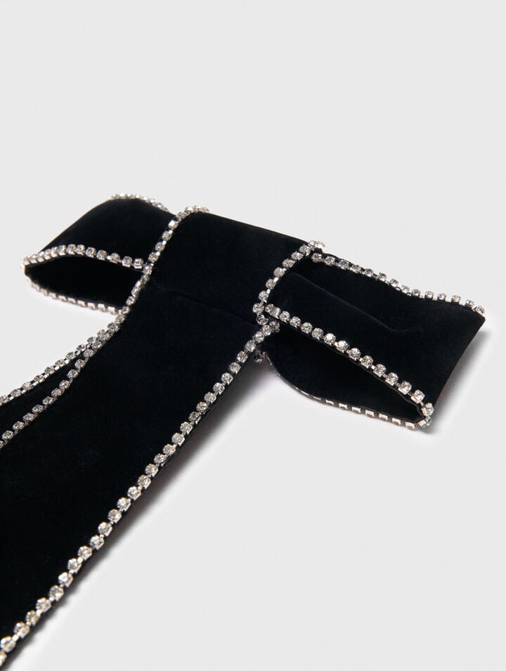 Rhinestone velvet bow barrette