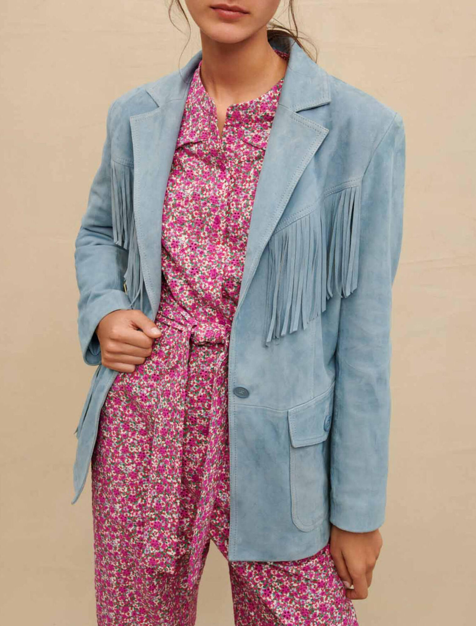 Suede leather jacket with fringing