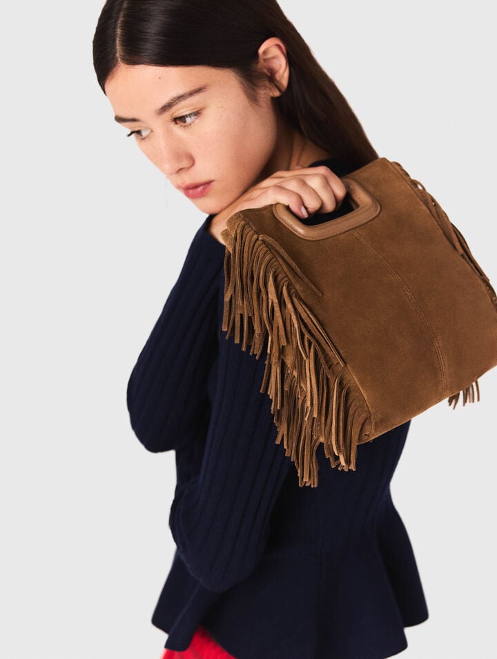 Fringed M bag in suede