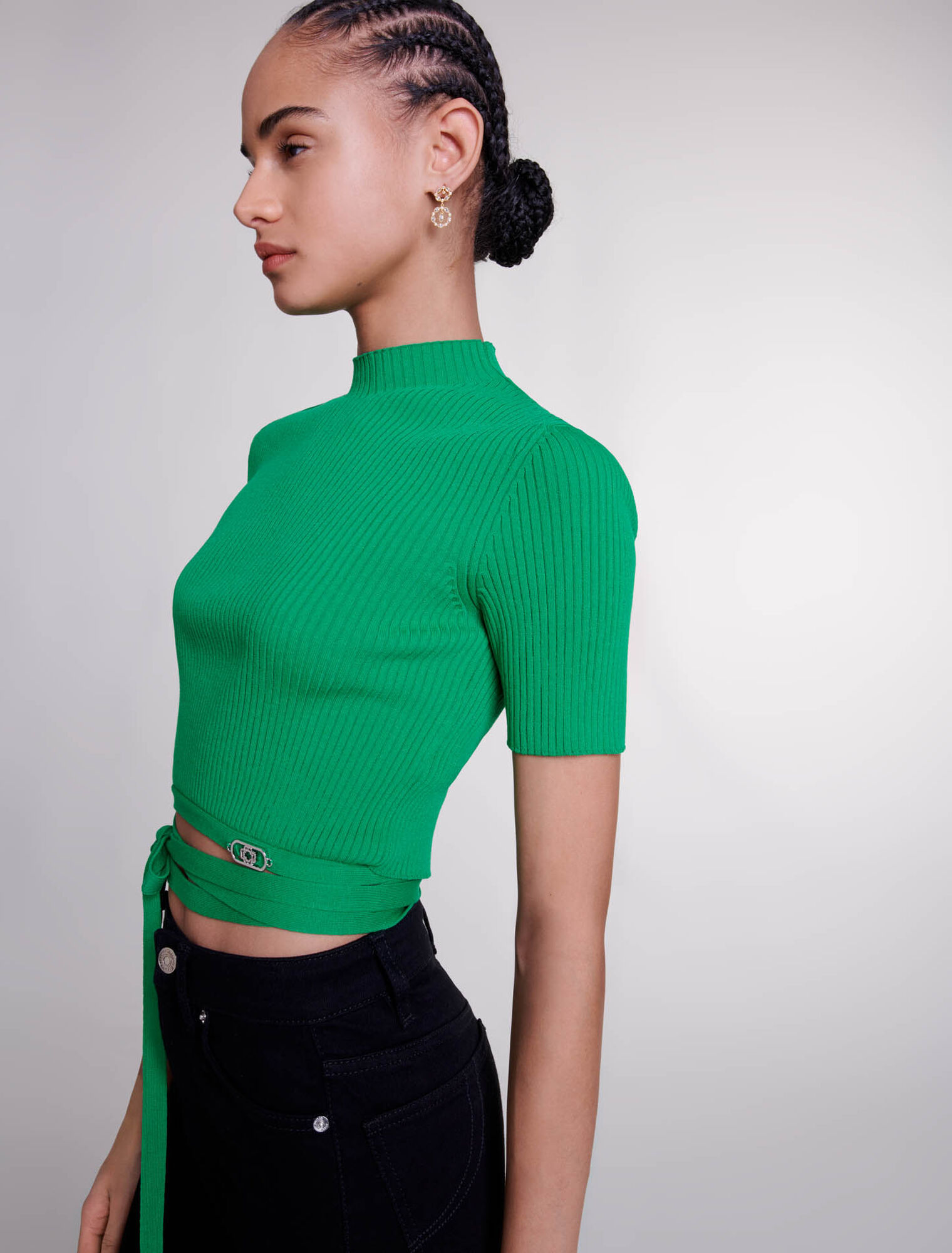 Knit crop top with ties