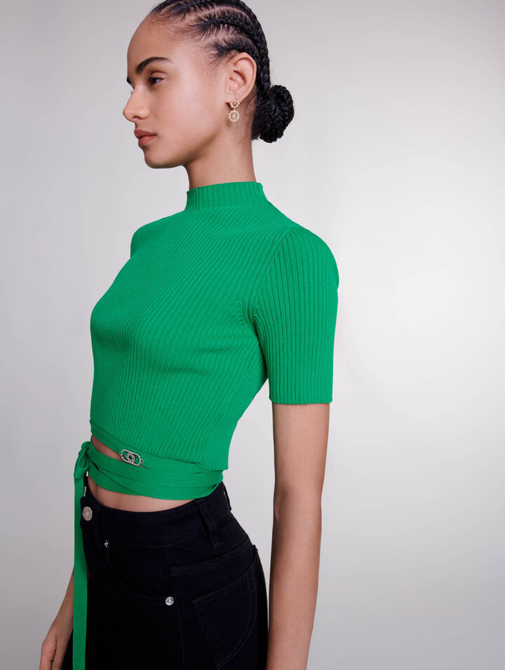 Knit crop top with ties