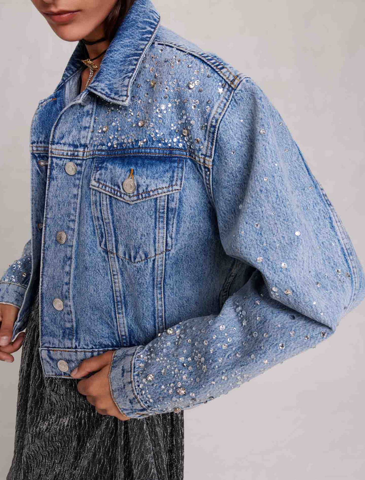 Denim jacket with rhinestones