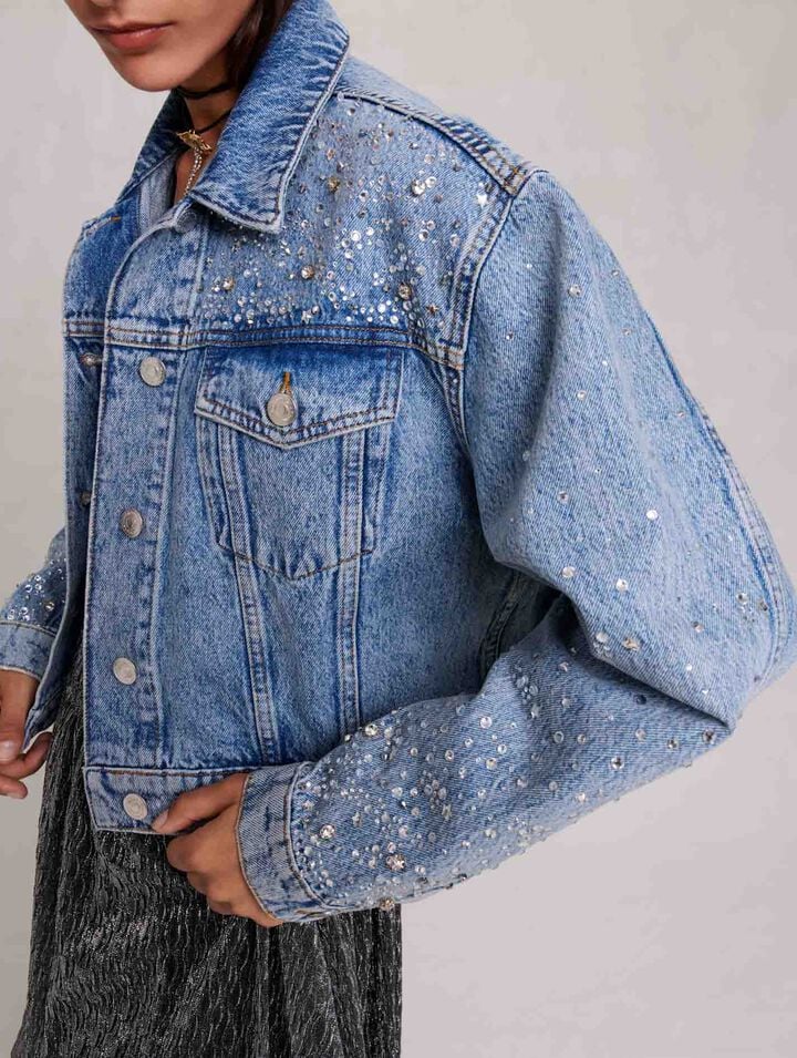 Denim jacket with rhinestones