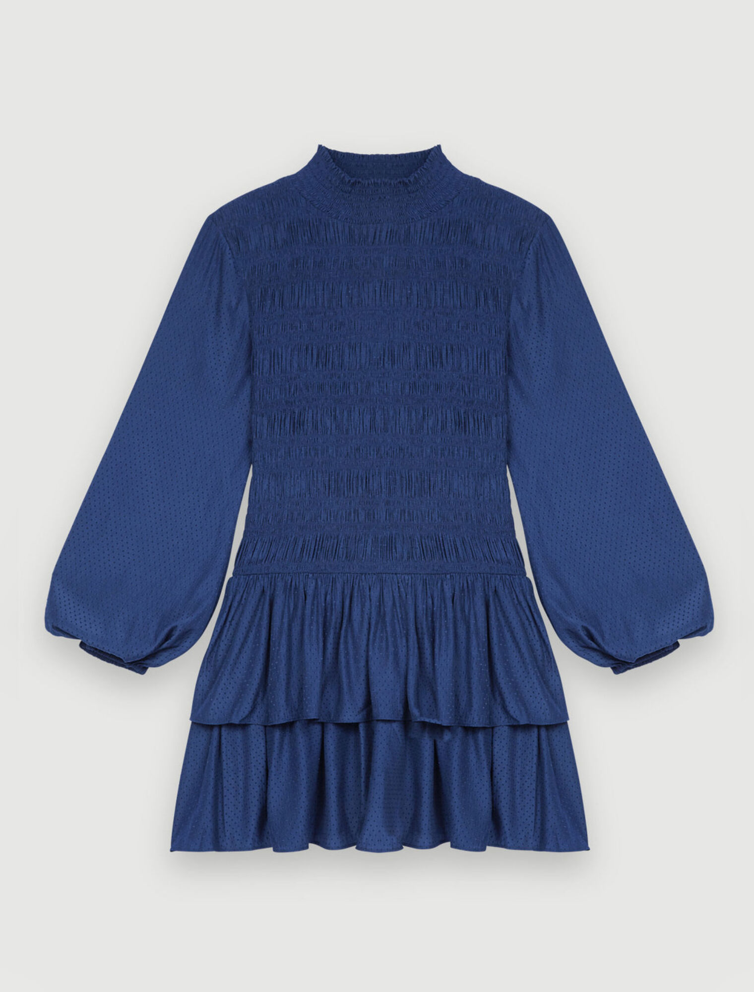 Flounced satin smocked dress